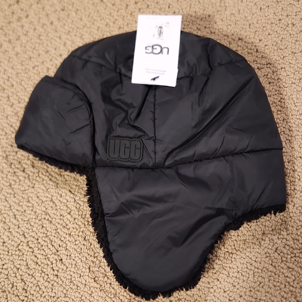 UGG Black Puffer Trapper Hat NWT